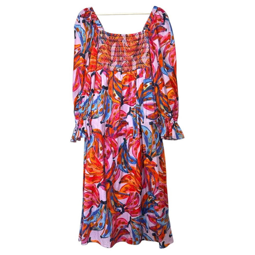 Farm Rio Coloured Bananas Tropical Chic Resort Wear Smocked Maxi Dress M - Picture 2 of 15